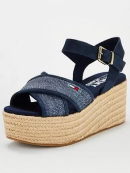 Tommy Jeans Natural Suede Flatform Sandal - Navy