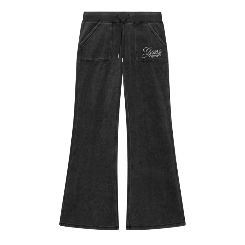 Image of Guess Womens Vel TrackFlare Velour Tracksuits Jet Black female 10 (S)