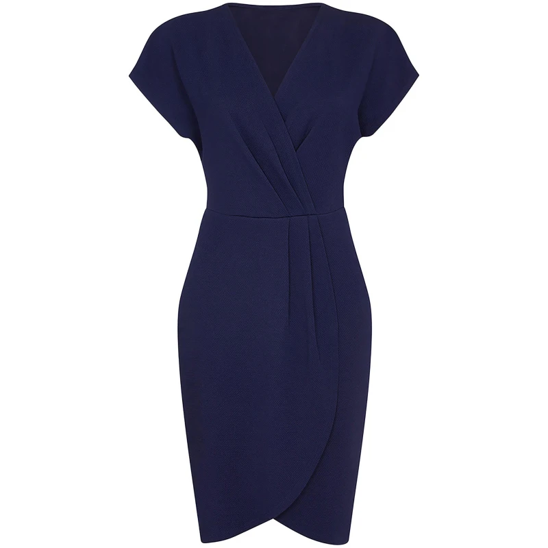Image of Mela London Mela London Navy Wrap Front Dress - Blue Blue 8