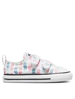 Converse Chuck Taylor All Star Ox Infant Girls 2V Seahorse Print Trainers -White/Multi, Size 8