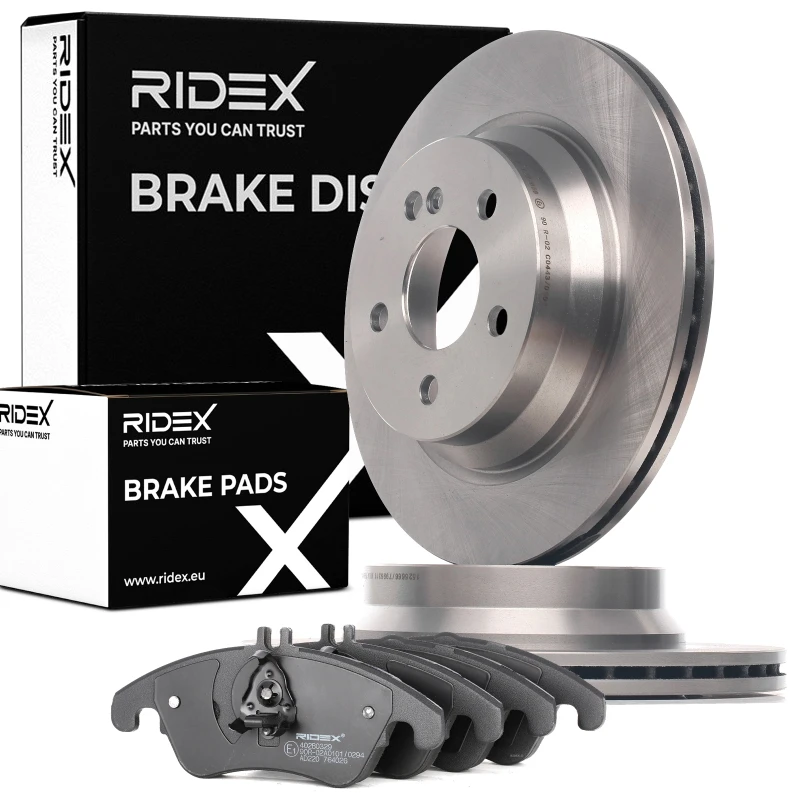Image of RIDEX 3405B1071 Brake disc and pads set Rear Axle, Brake Disc Type: internally vented, prepared for wear warning indicator Brake Set,disc brakes (340