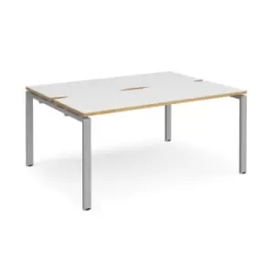 Image of Bench Desk 2 Person Rectangular Desks 1600mm White/Oak Tops With Silver Frames 1200mm Depth Adapt
