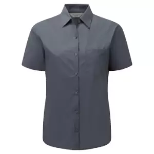 image of Russell Collection Ladies/Womens Short Sleeve Poly-Cotton Easy Care Poplin Shirt (XS) (Convoy Grey)