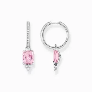 Image of Sterling Silver Pink Stone Hoop Earrings CR672-051-9