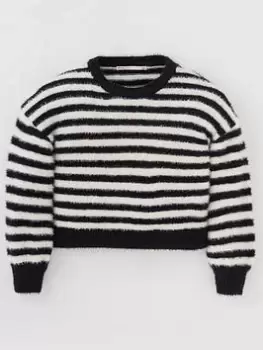 Image of Only Kids Girls Stripe Knitted Jumper - Black, Size Age: 11-12 Years, Women
