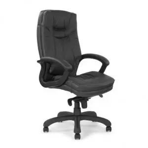 image of Hudson Hi Bck Lthr Faced Exec Armchair Cntrst Stching BK 49960ET