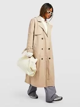 Image of Boohoo Belted Trench Coat - Stone, Cream, Size 10, Women