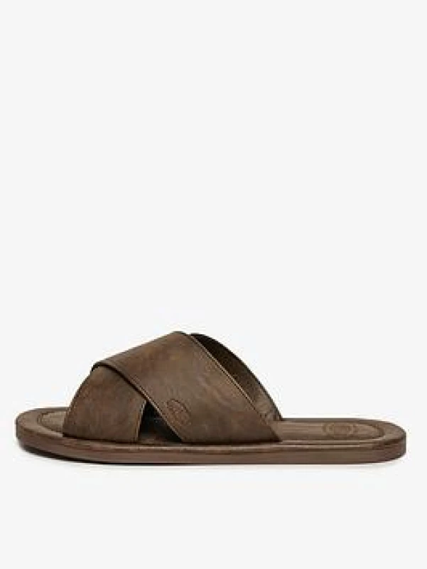 Image of Superdry Vintage Cross Strap Sliders Dark Brown 6/7 UK