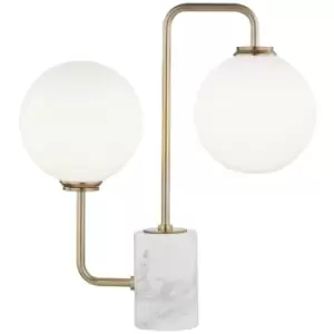 Mia 2 Light Table Lamp With A Marble Base Brass, Glass