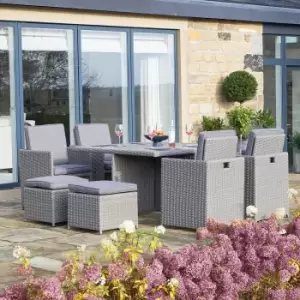 Image of Rattan Weave 8 Seat Cube Storage Ceramic Garden Set Slate Grey