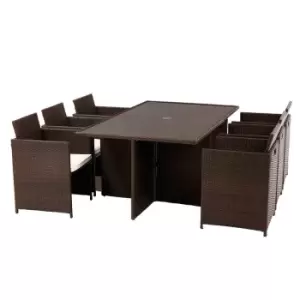 image of Royalcraft Nevada 6 Seat Brown Rattan Cube Dining Set