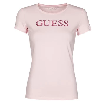 image of Guess SS VN MIRIANA TEE womens T shirt in Pink - Sizes S,M,L,XL,XS