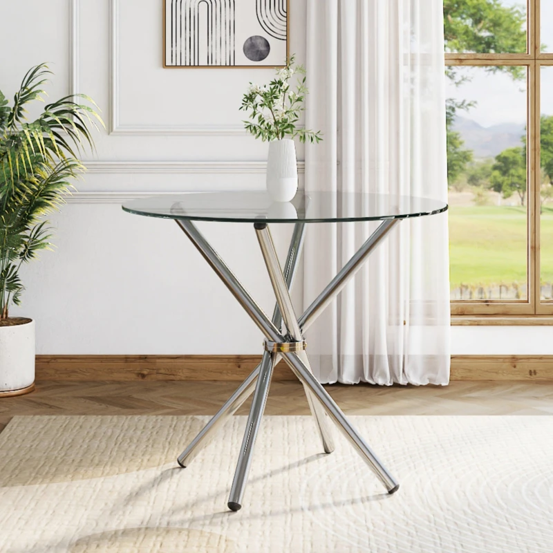 Image of Kabinet UK Round Tempered Glass Table with 4 Chrome Legs Transparent unisex One Size