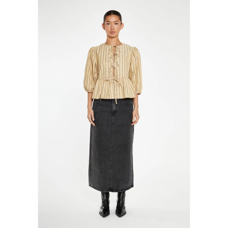 Image of Glamorous Beige-Brown Stripe Tie-Front -Top Beige female 8 (XS)