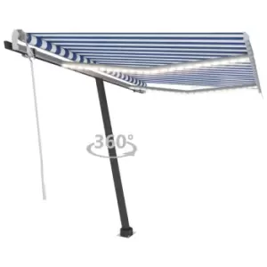 image of Vidaxl Manual Retractable Awning With LED 350X250 Cm Blue And White