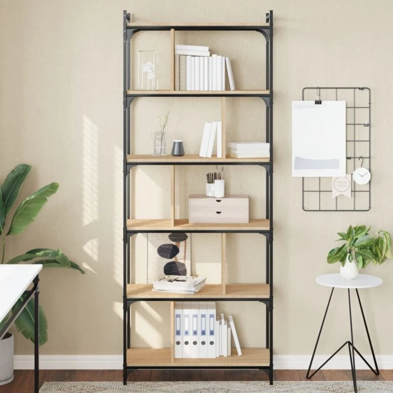 Image of Vidaxl Bookcase 6-tier Sonoma Oak 76X32X192cm Engineered Wood, Brown 833946