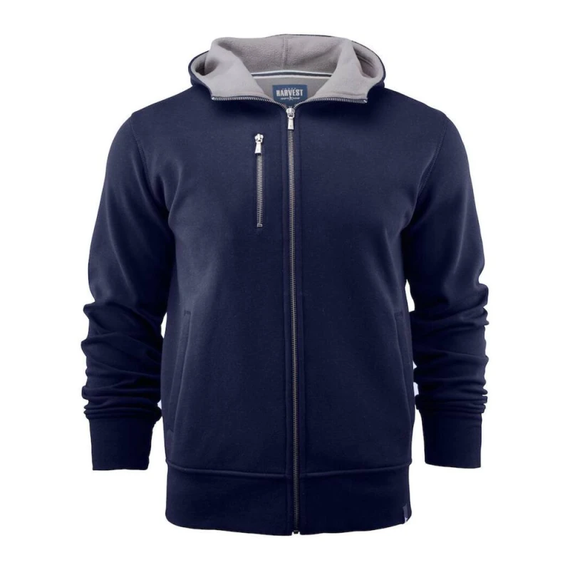 Image of James Harvest Mens Full Zip Hoodie in Dark Blue Size: Large Dark Blue Male L