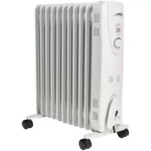 image of Mylek 2.5Kw 11 Fin Oil Filled Radiator/Electric Heater With Adjustable Thermostat - White