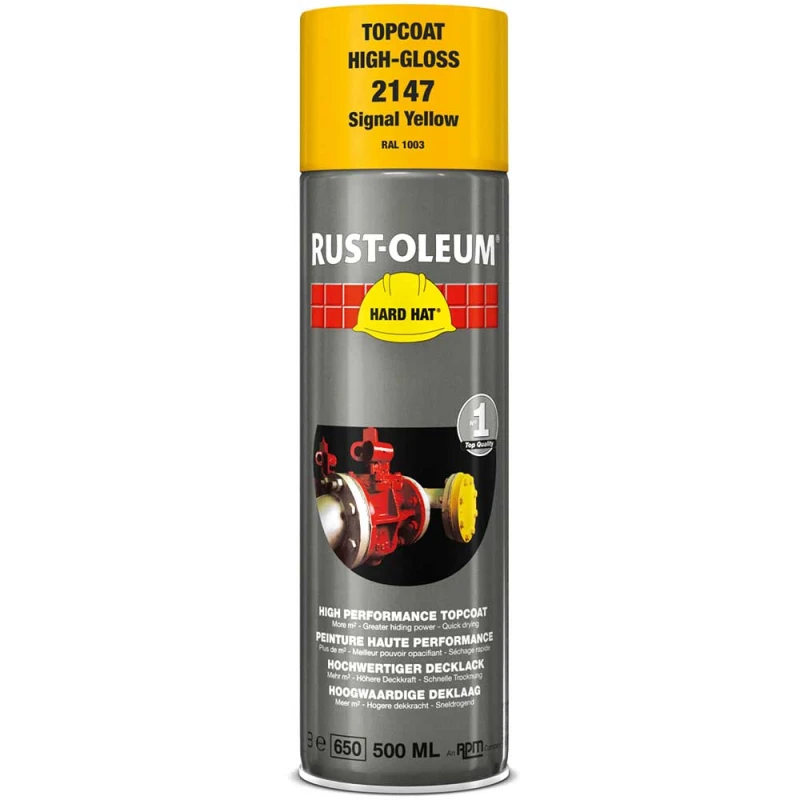 Image of Rust Oleum Hard Hat Metal Spray Paint 2147 Colour: Signal Yellow