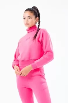 image of HYPE Pink HIGH NECK KIDS CROP SWEATSHIRT