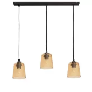 Image of Lucea Straight Bar Pendant Ceiling Light Black, Amber 70cm