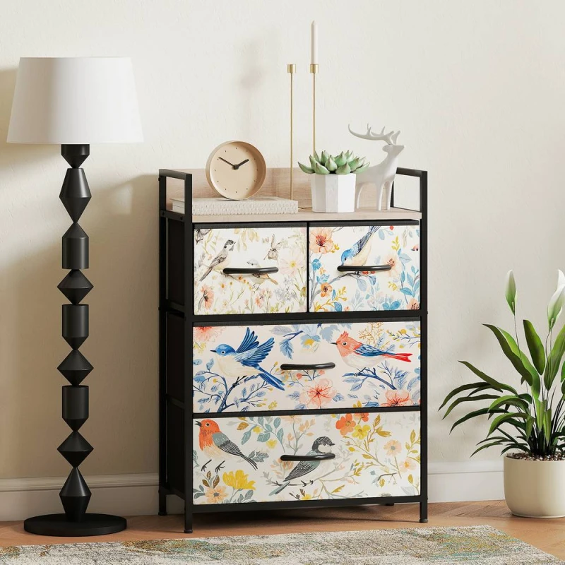 Image of Homcom 4-Drawer Chest Of Drawers, Fabric Dresser, White