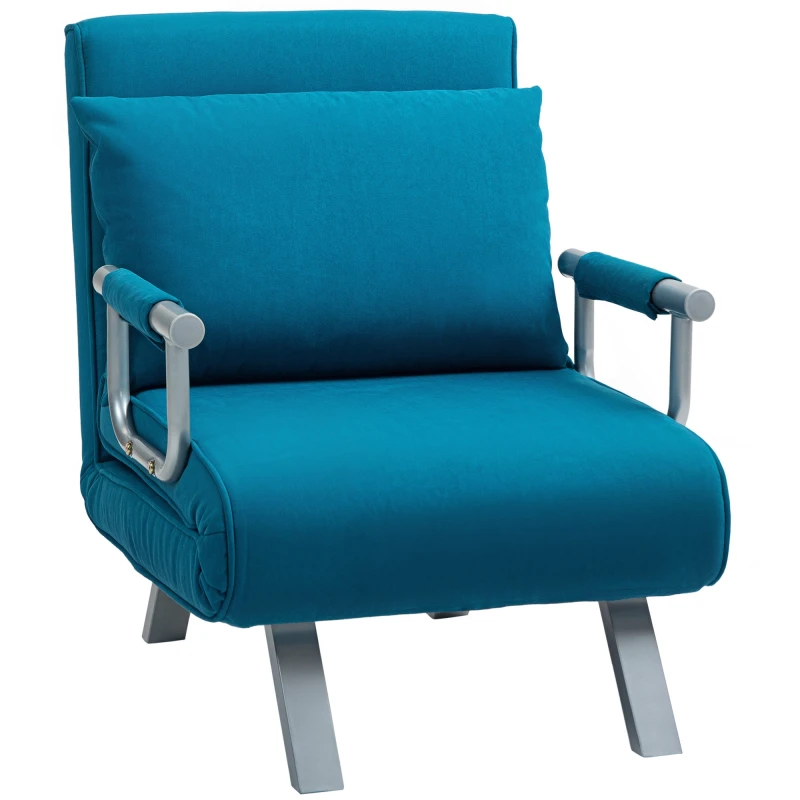 Image of HOMCOM Single Folding 5 Position Convertible Sleeper Chair Bed - Blue TJ Hughes Brown 5061025096213