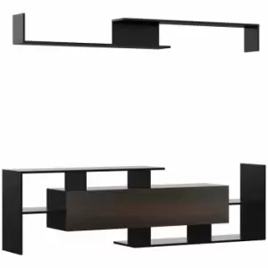 Image of HOMCOM Modern TV Cabinet With Wall Shelf For Wall-mounted 65" TVs Or Standing 50" TVs, Black And Dark Brown