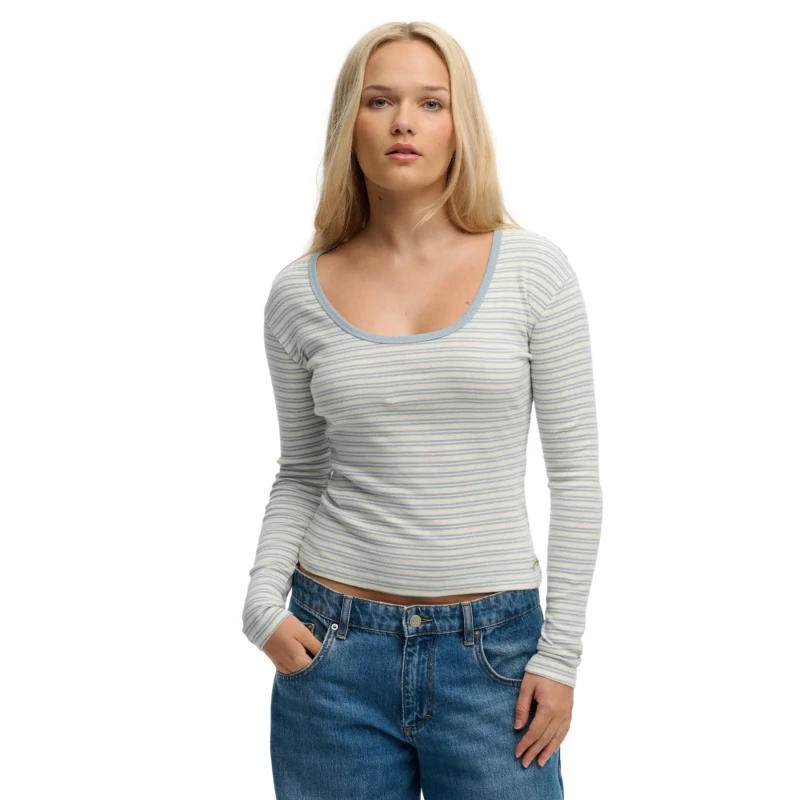 Image of Superdry Striped long sleeve womens T-Shirt Superdry Ath Ess Bleu Female XL