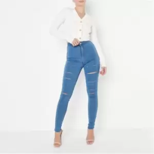 Image of Missguided Tallvice Multi Rip High Waisted Skinny - Blue