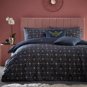 Image of Furn Bee Deco Geometric Duvet Cover Set (Double) (Navy) - Navy