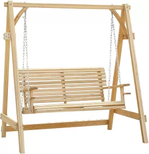 image of Outsunny 2-Seater Wood Garden Chair Swing Bench Lounger-Cream