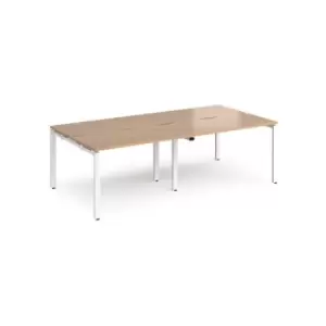 Image of Bench Desk 4 Person Rectangular Desks 2400mm Beech Tops With White Frames 1200mm Depth Adapt
