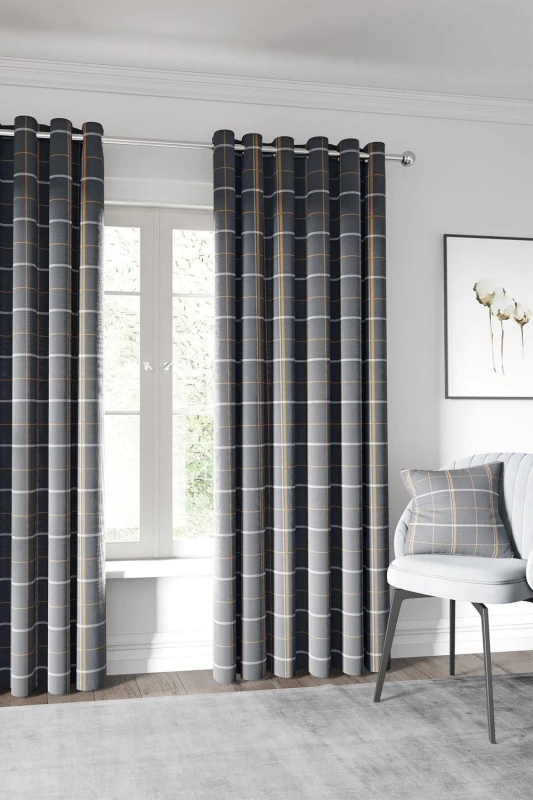 Image of Helena Springfield Helena Springfield 'Harper' Woven Lined Curtains in Charcoal Size: 228cm width x 183cm drop Charcoal 228cm width x 183cm drop Uni