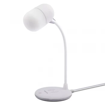 image of Groov-e Apollo LED Lamp with Wireless Charging Pad & Bluetooth Speaker - White