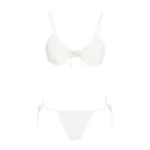 image of Missguided Crinkle Tie Side Bikini Bottoms - Cream