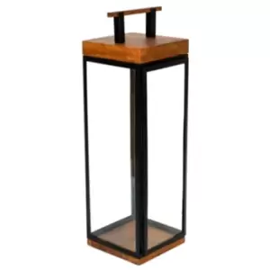 image of Ivyline Small Black Acacia Wood Tall Lantern Grace -Ivyline