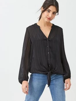 Image of Wallis Satin Stripe Front Blouse - Black, Size 10, Women