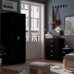 Image of Tunis 2 Door Wardrobe Black Bedroom Furniture Cupboard Metal T-Bar Handles - Black