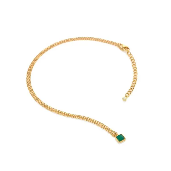 Image of Hot Diamonds x Gemstones 18ct Gold Plated Sterling Silver Square Green