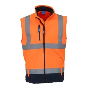 Image of Yoko Mens Hi Vis Softshell Bodywarmer / Workwear (XL) (Hi Vis Orange/Navy)