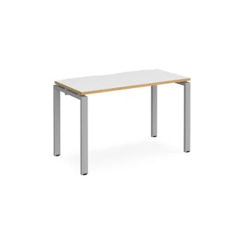 Image of Bench Desk Single Person Rectangular Desk 1200mm White/Oak Tops With Silver Frames 600mm Depth Adapt