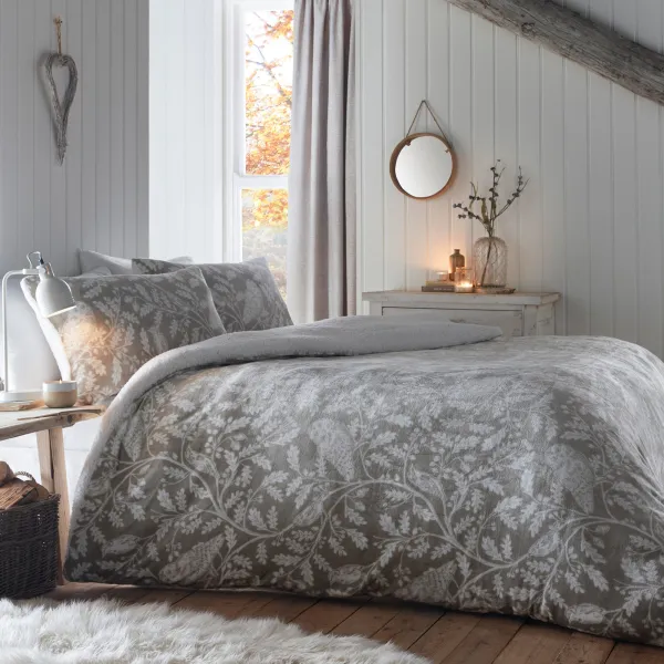 Image of Dreams and Drapes Lodge Woodland Owls Sage Duvet Cover and Pillowcase Set Sage