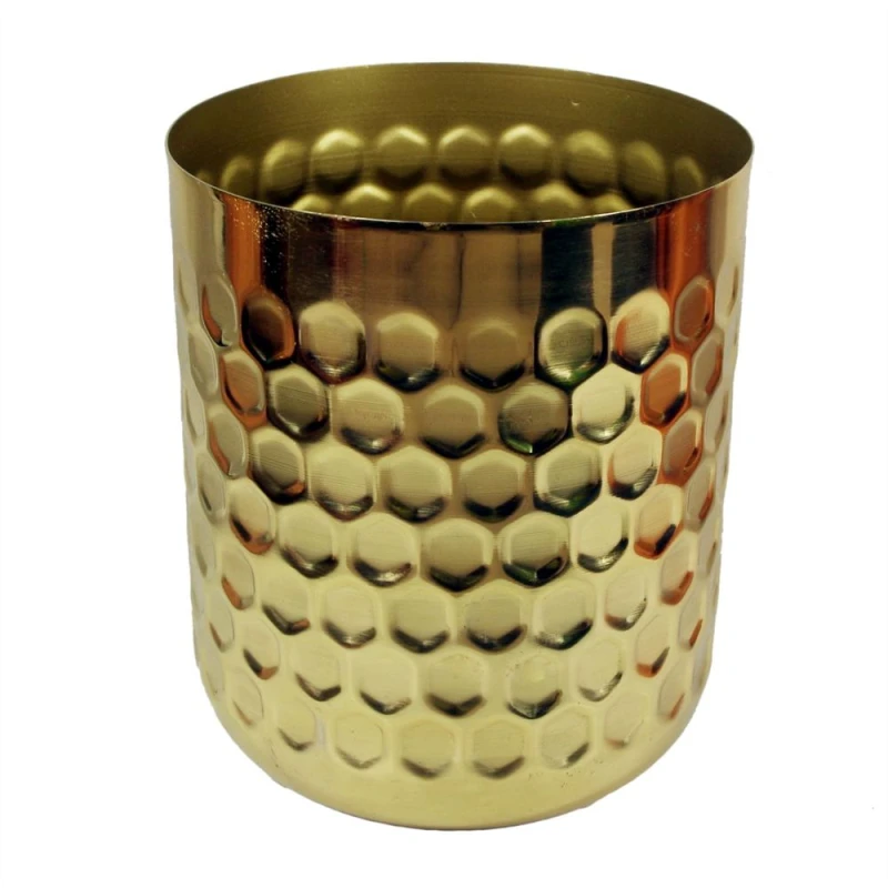 Image of Leaf Honeycomb Metal Planter - Gold - 18cm x 15.5cm Gold unisex