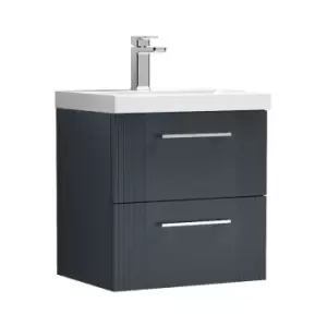 image of Nuie Deco Satin Anthracite 500mm Wall Hung 2 Drawer Vanity Unit with 40mm Profile Basin - DPF1492A - Satin Anthracite