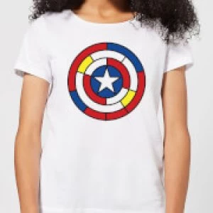 Image of Marvel Captain America Stained Glass Shield Womens T-Shirt - White - 3XL