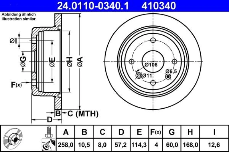 Image of ATE 24.0110-0340.1 Brake disc solid, Coated, with bolts/screws Brake Disc (82)