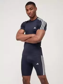 Image of adidas Train TechFit 3 Stripe T-Shirt - Navy, Size S, Men