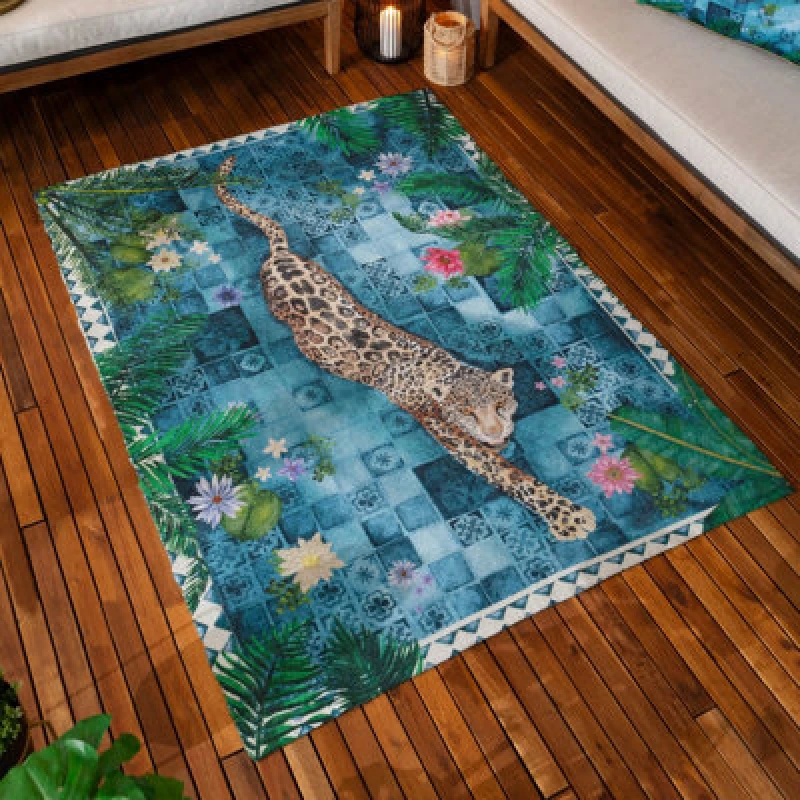 Image of Paoletti Paoletti Majorelle Printed Indoor/Outdoor Rug in Blue Size: 120cm x 170cm Blue 120cm x 170cm Unisex 5025532823885