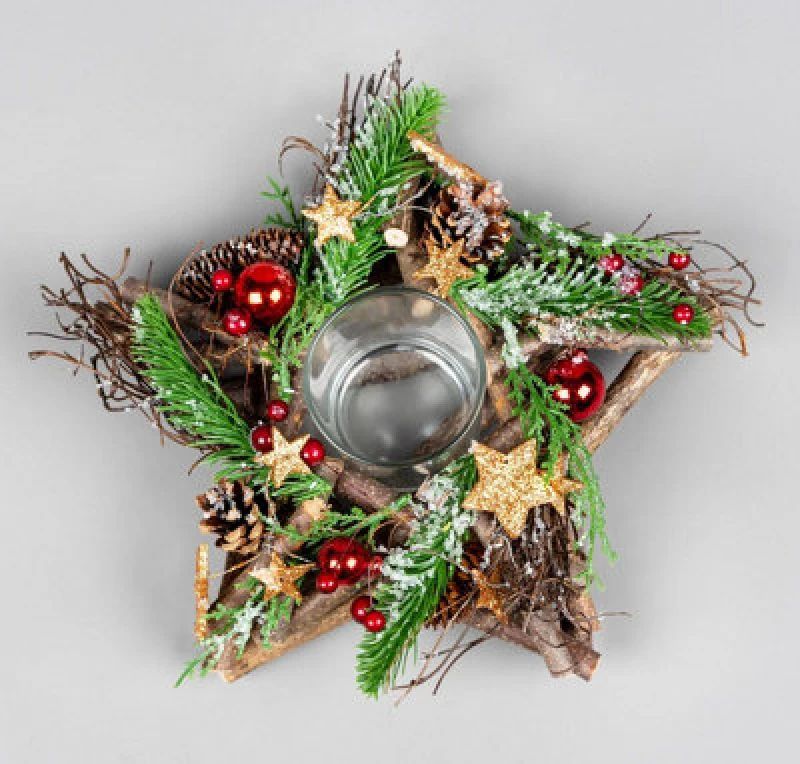 Image of Shatchi 22cm Twig Star Candle Holder Red/Brown Multi